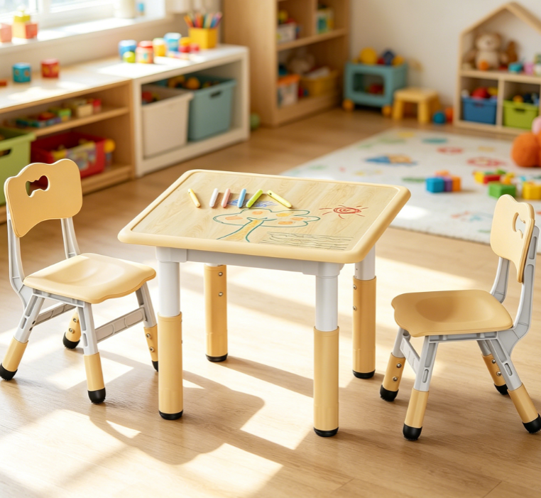 Height-Adjustable Kids Table and 2 Chairs Set with Graffiti Desktop – Multi-Activity for Ages 3-8